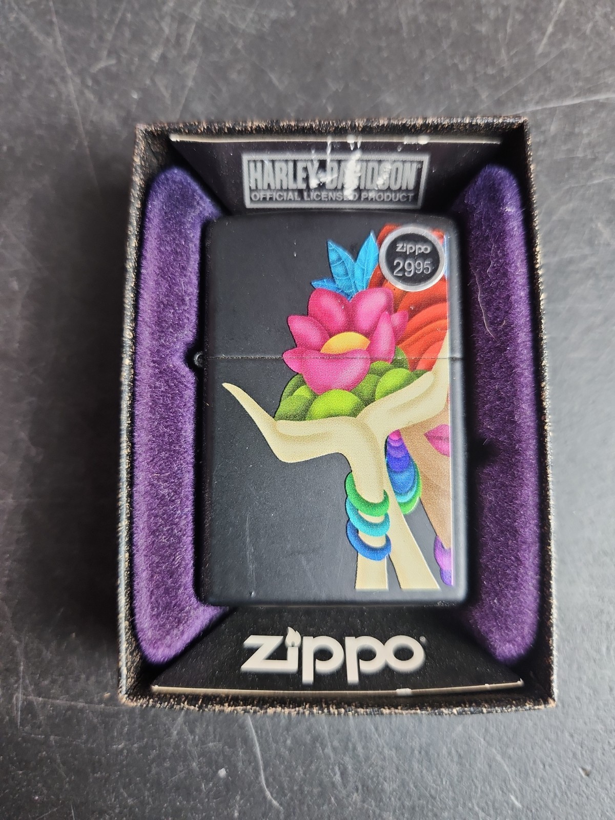 2015 Colorful Flower In Hands Black Matte Zippo Lighter NEW