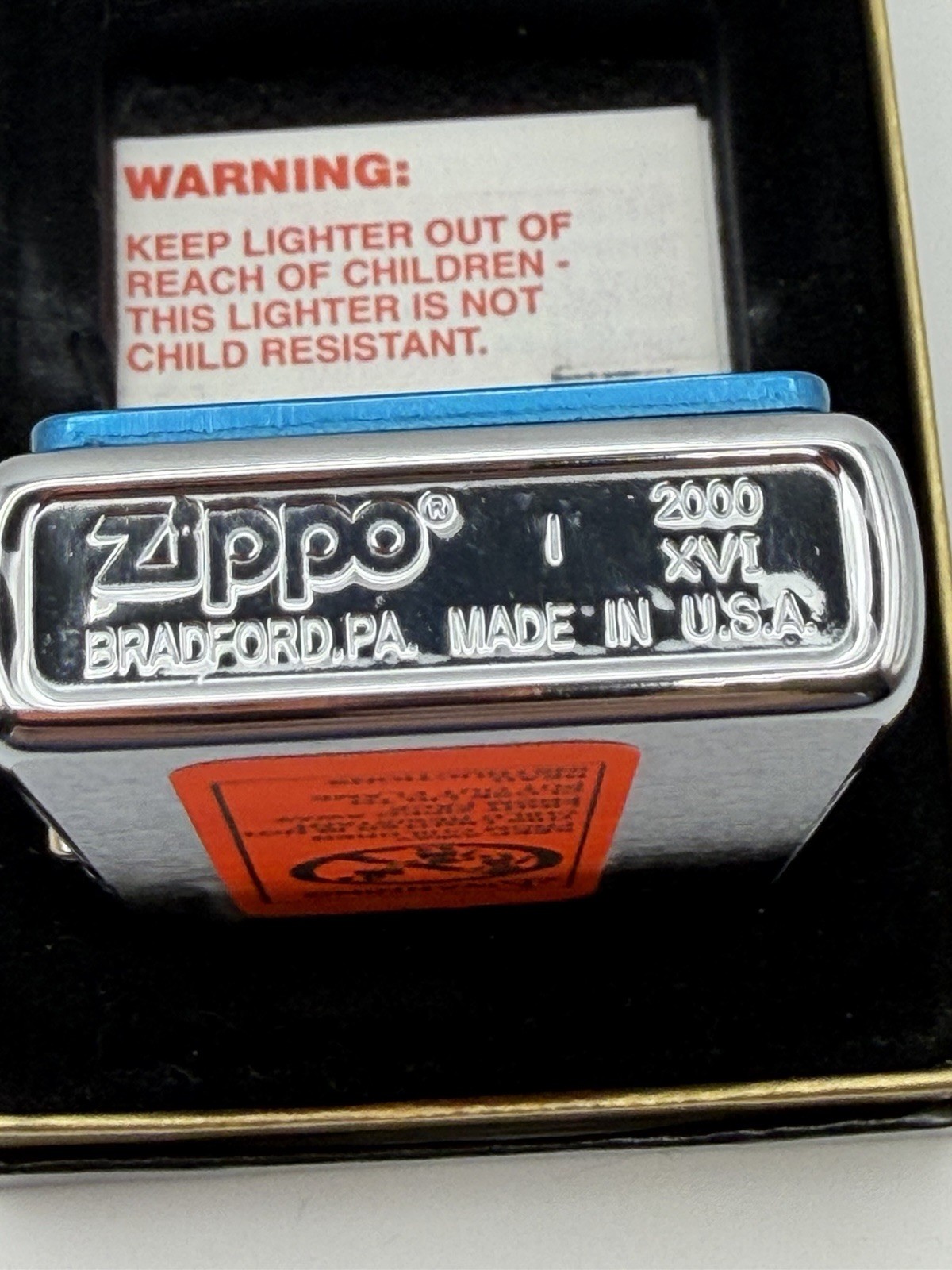 Vintage 2000 Blue Anodized Aluminum Emblem Chrome Zippo Lighter New B12