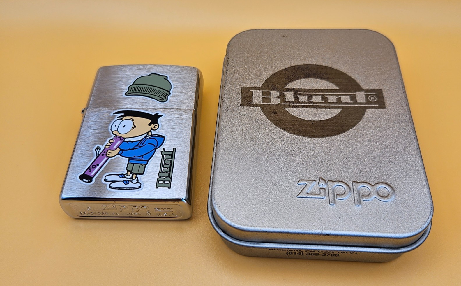 Zippo Lighter 1998 Blunt Clothing Company, Teen In Beanie Hat Smoking Bong, New