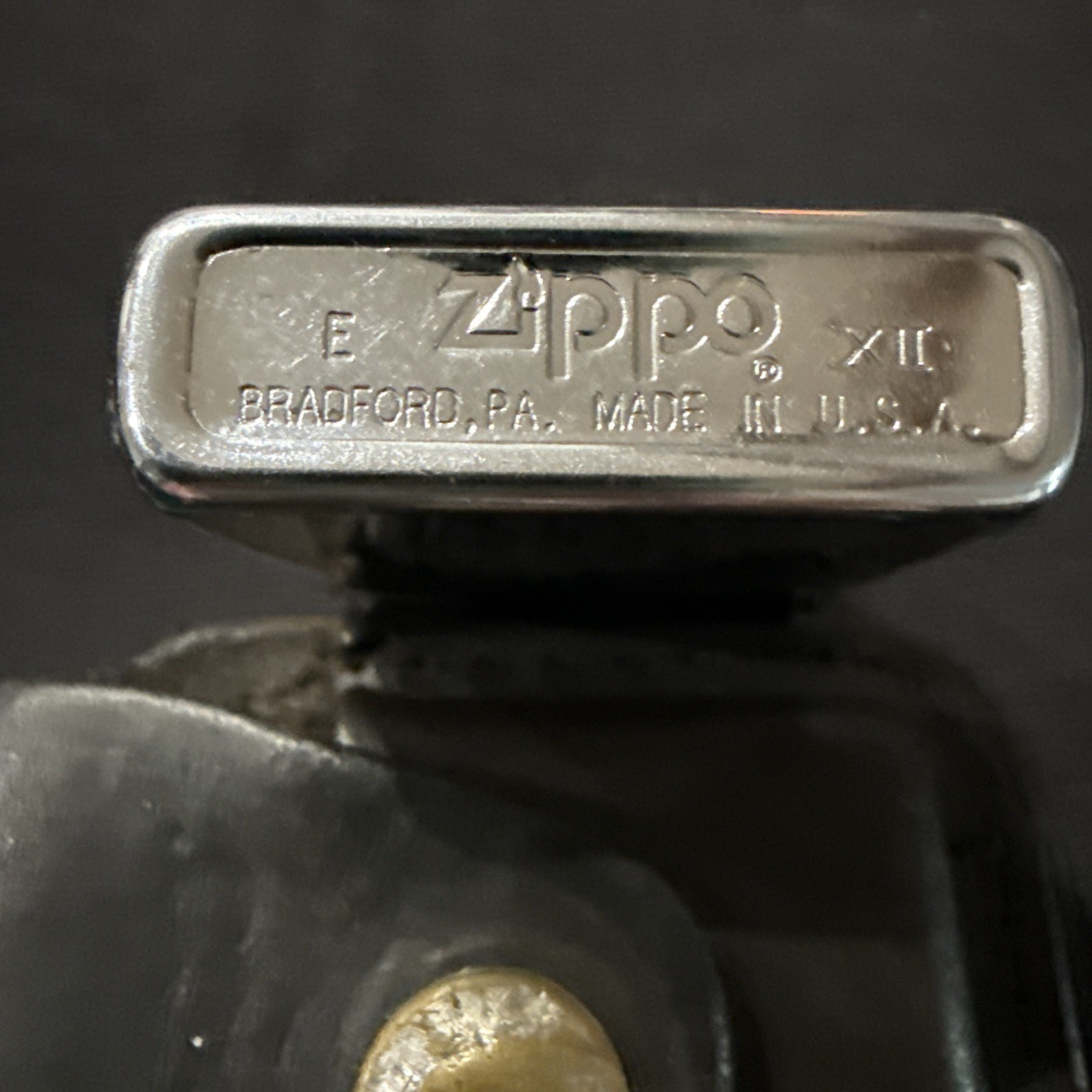 Vintage Chrome Zippo Lighter # E XII W/Leather Belt Clip Holder