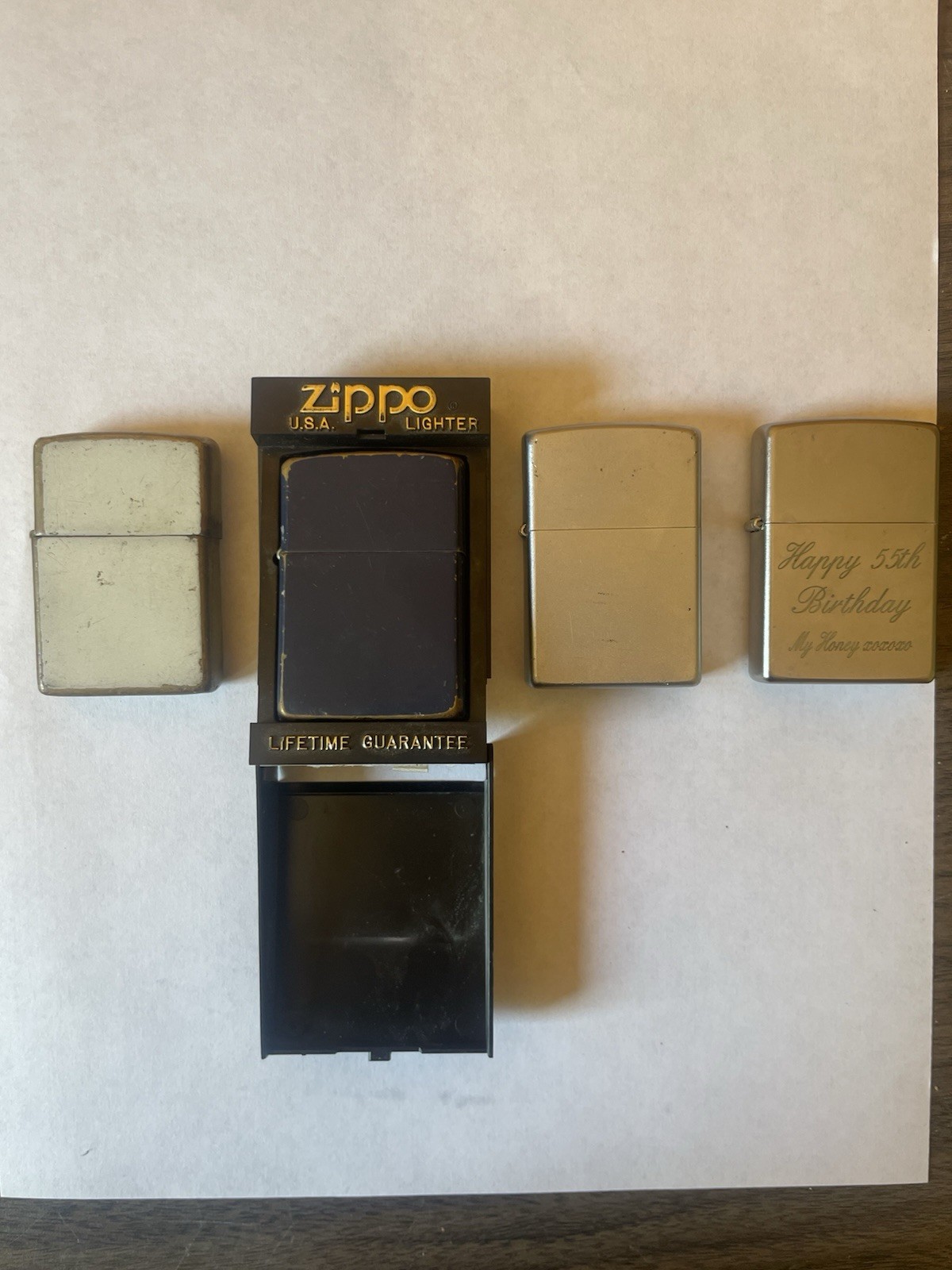 Zippo Lot of 4 Cigarette Lighters Engraved Plain Original Box Made in USA