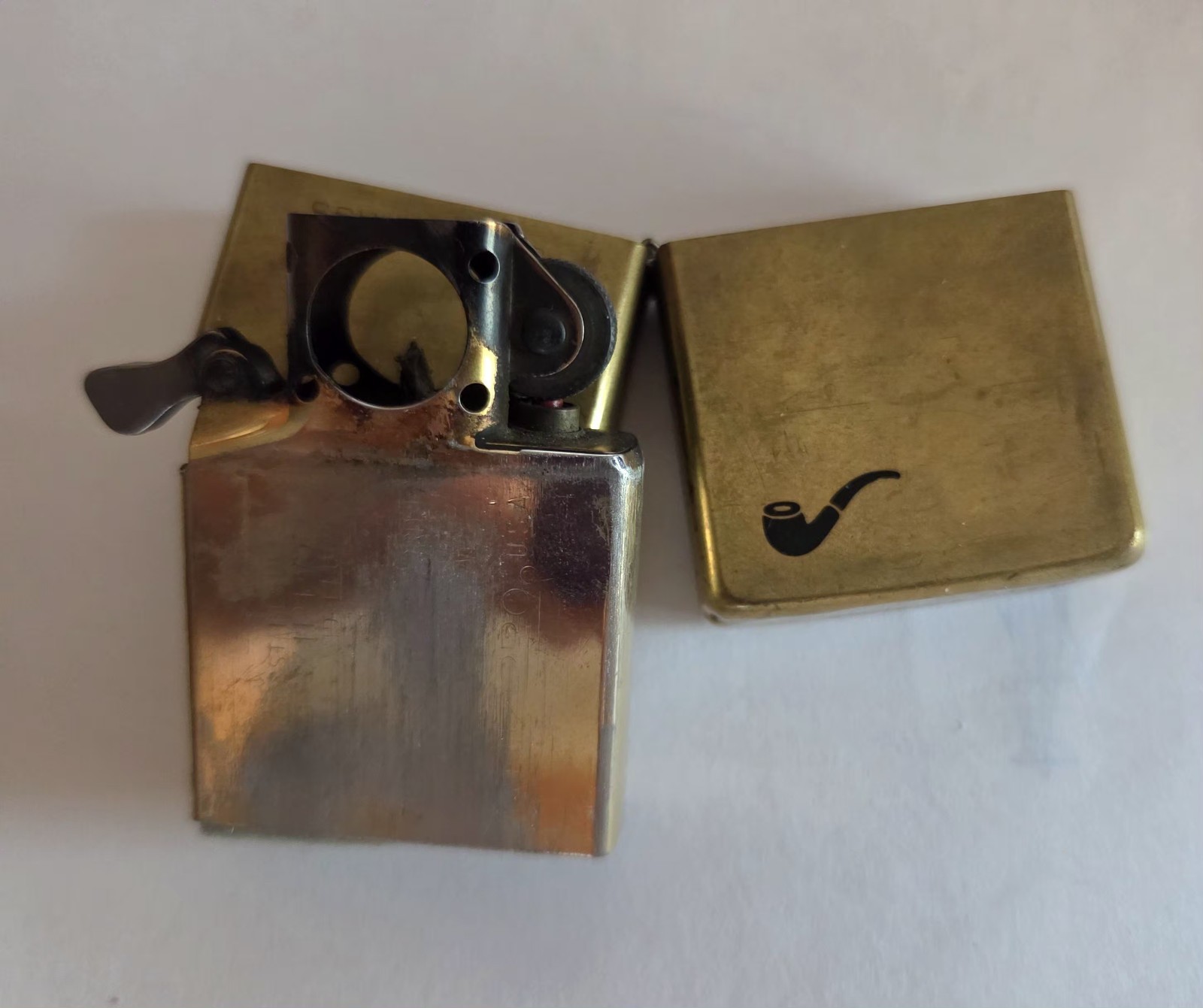 Vintage 1990 Zippo Solid Brass Pipe Lighter, Factory Matched F VI Gold Insert