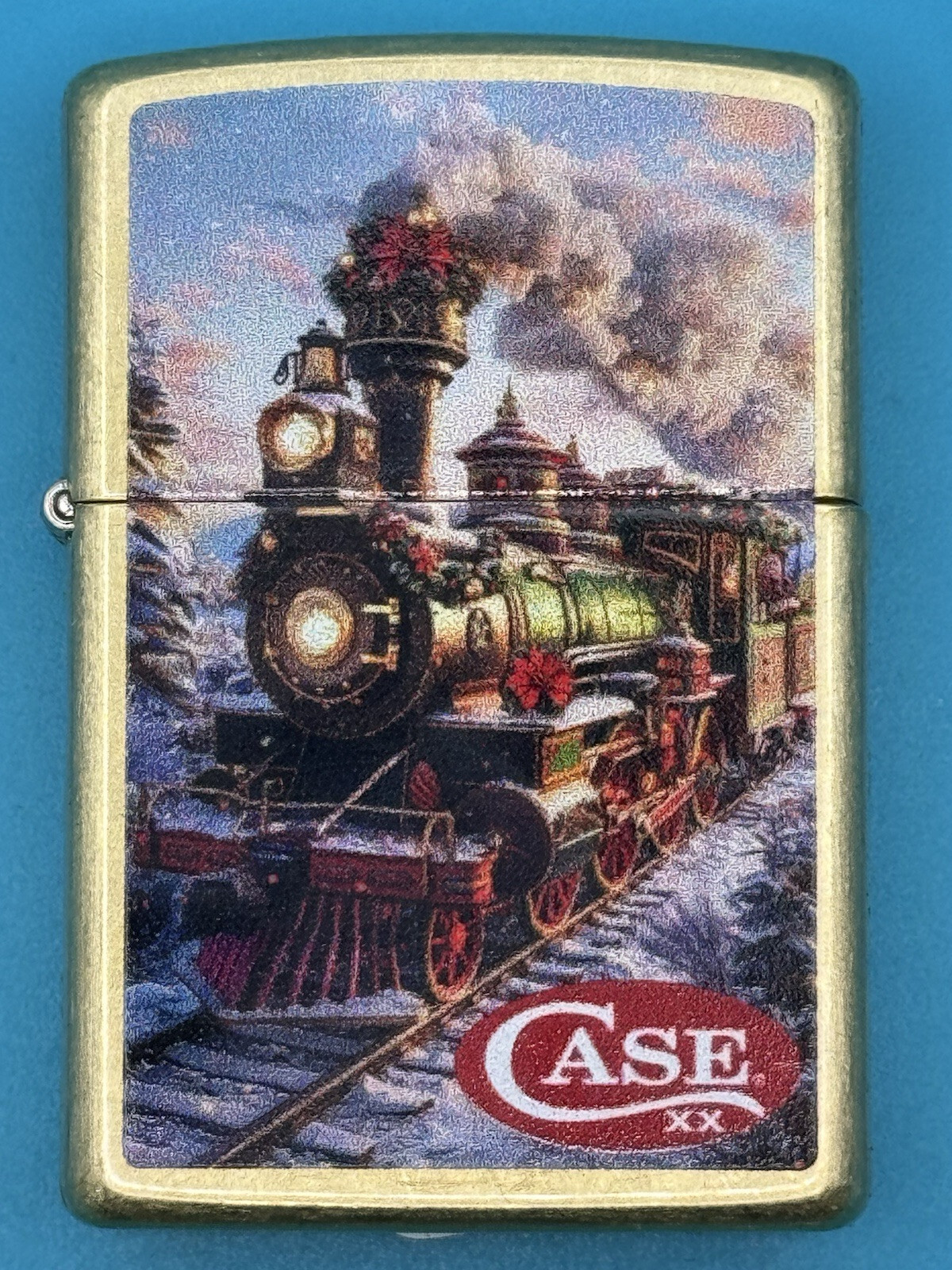 Case XX Knives Christmas Train Street Brass Zippo Lighter NEW
