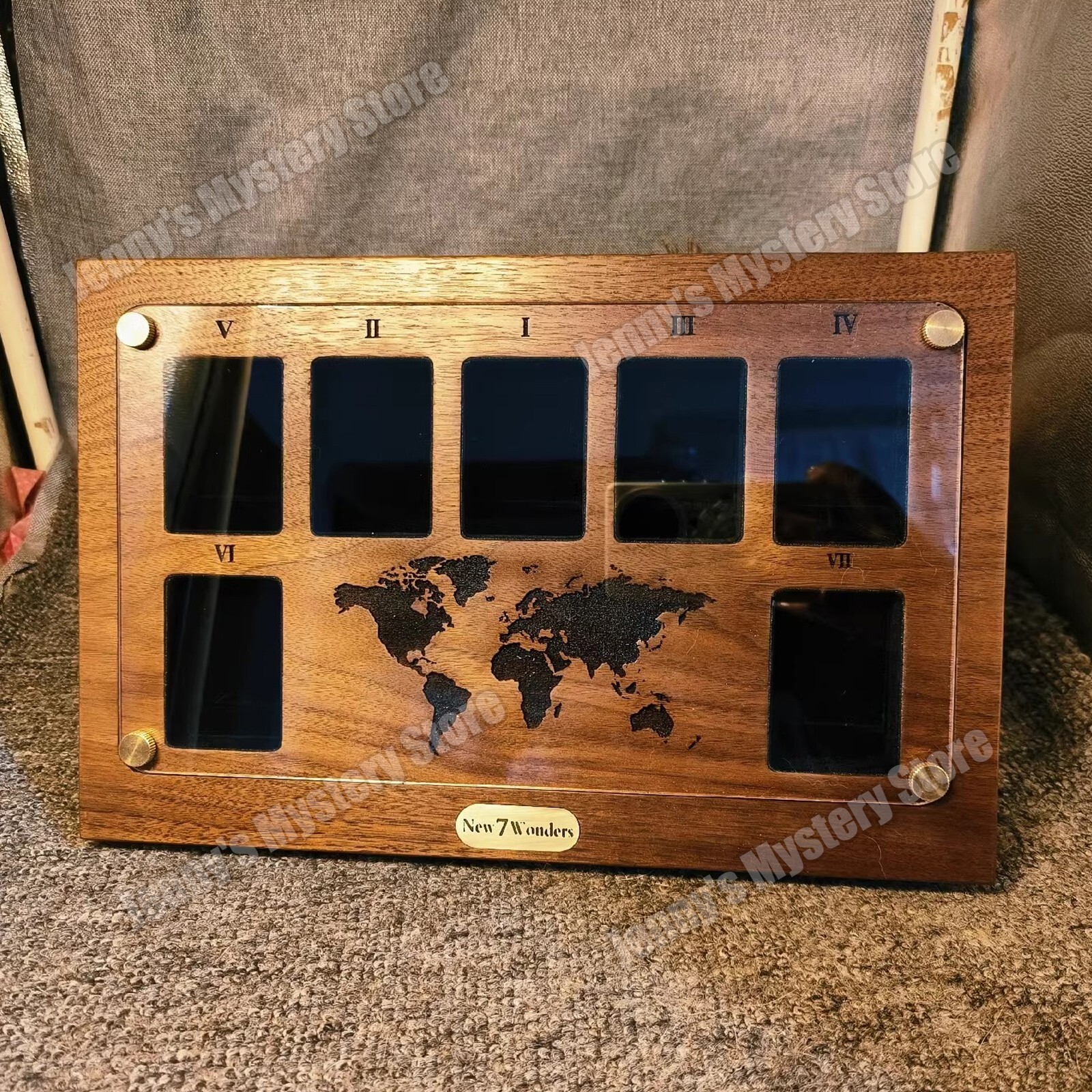 7 Slot America Black Walnut Collection Display Case for Zippo Lighters