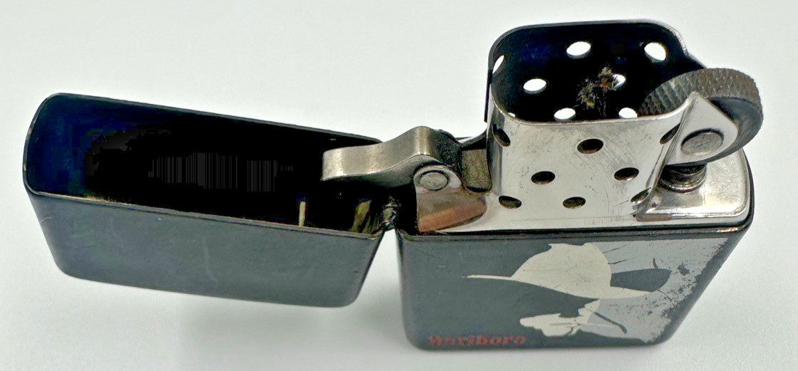 Zippo 1992 Black Matte Lighter Marlboro Man Smoking Cowboy Rare Collectible
