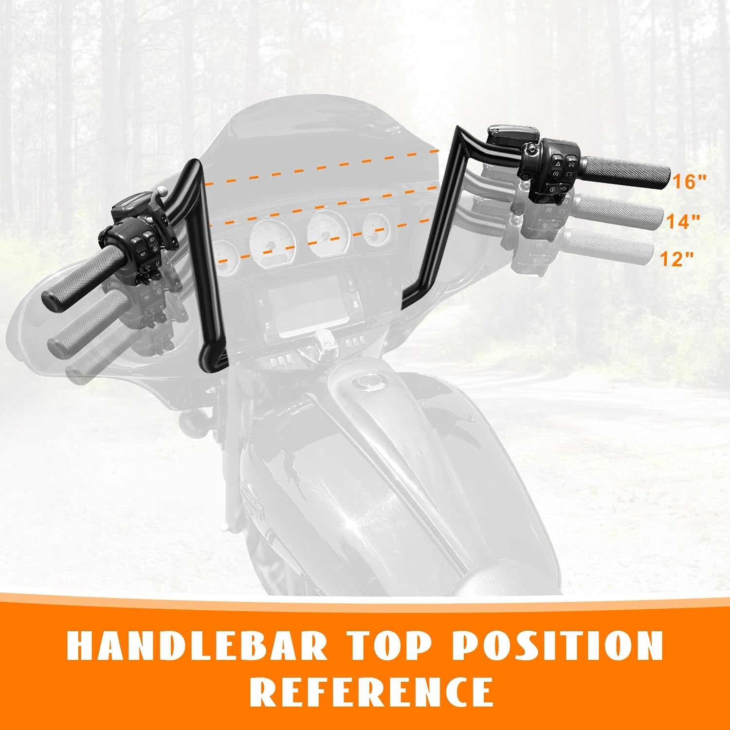 14″ Rise Pre-Wired Handlebars Ape Hangers 1 1/4″ Fat 1″ Clamp Meathook Monkey