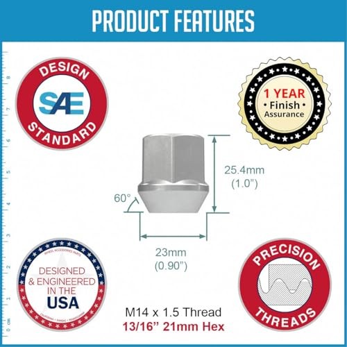 20 Pcs M14x1.5 14×1.5 Thread OE Bulge Acorn Lug Nuts 1.0″ Long Zinc 13/16″
