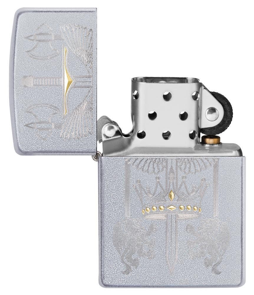 Zippo Sword Design Satin Chrome Windproof Pocket Lighter, 205-074230