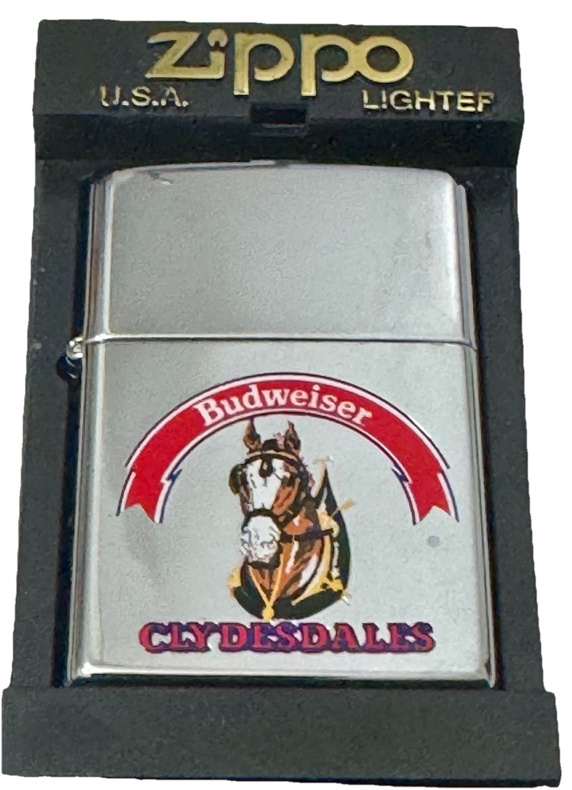 Zippo 1996 Budweiser Clydesdale Polished Chrome Lighter NIB Unfired New