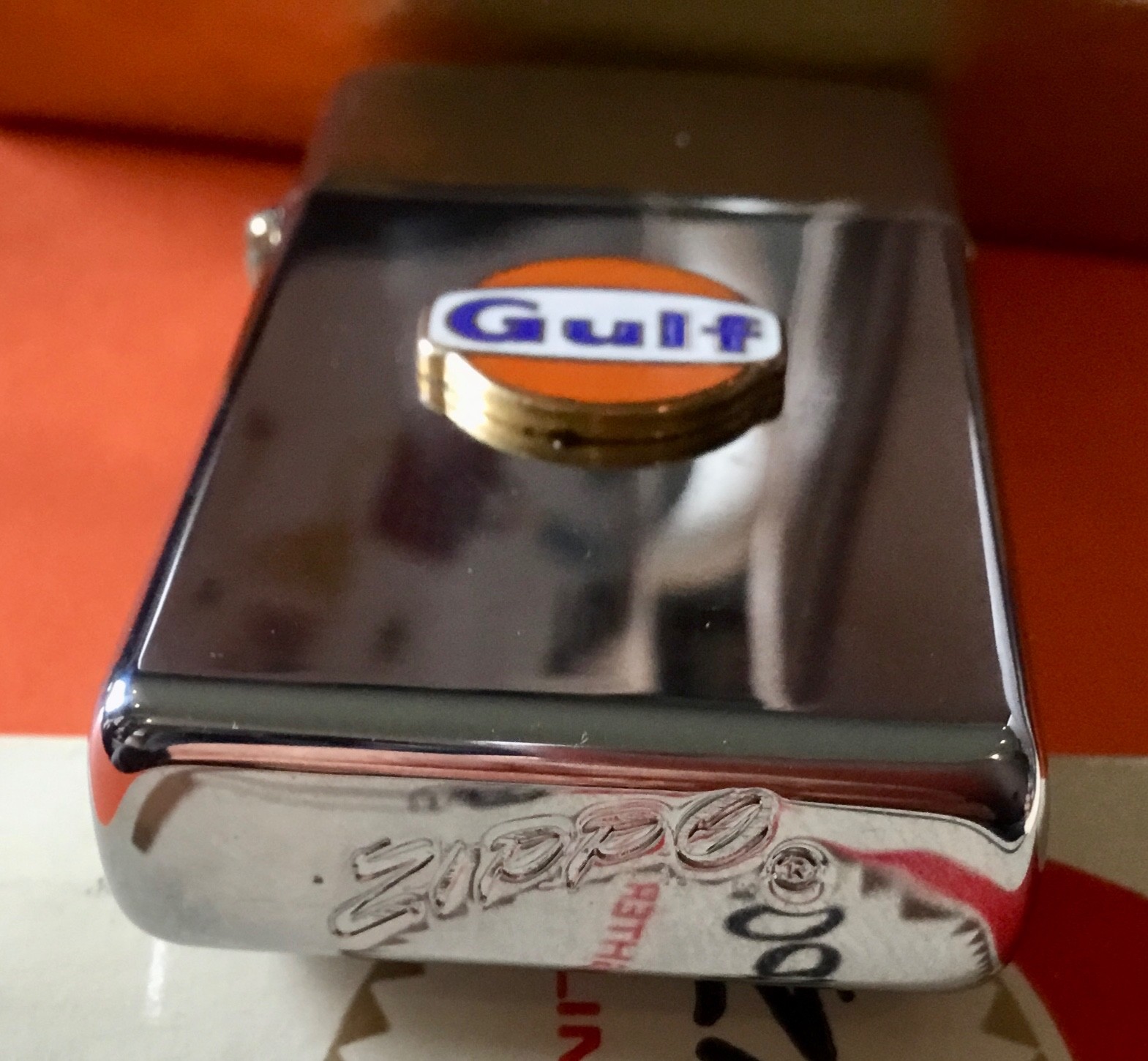 NOS 1965 Zippo Lighter GULF GAS & OIL SLIM LIGHTER UNUSED IN BOX! XLNT SEE PICS!