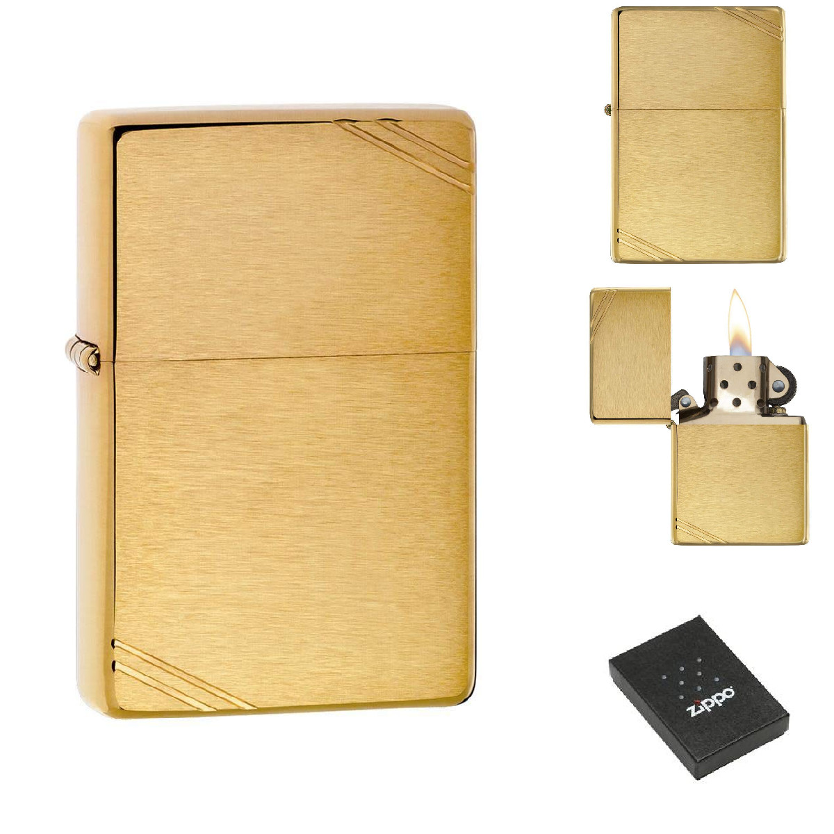 Zippo Vintage Brushed Brass Slashes Pocket Lighter 240
