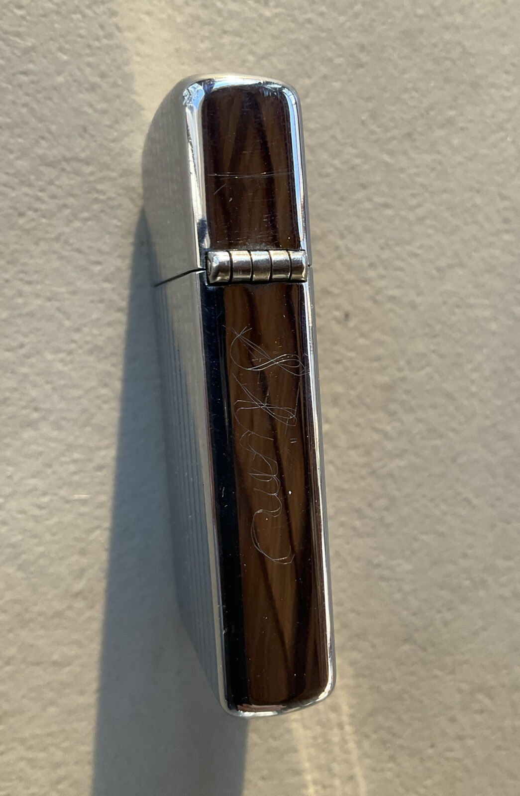 Vintage Zippo 1978 Silvertone Chrome Art Deco Stripe Monogrammed Great Spark