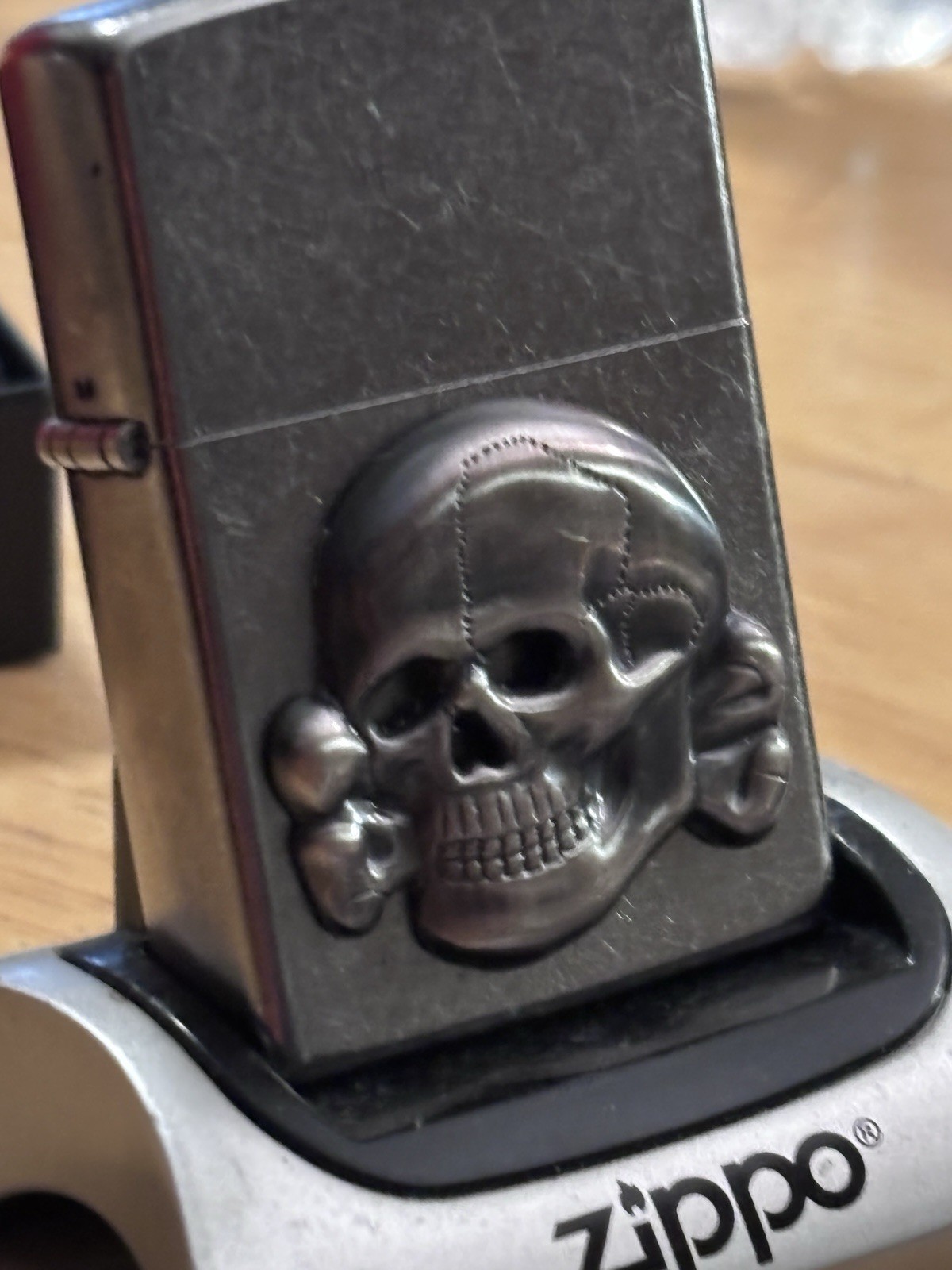 Genuine Zippo Chrome Skull Emblem Lighter