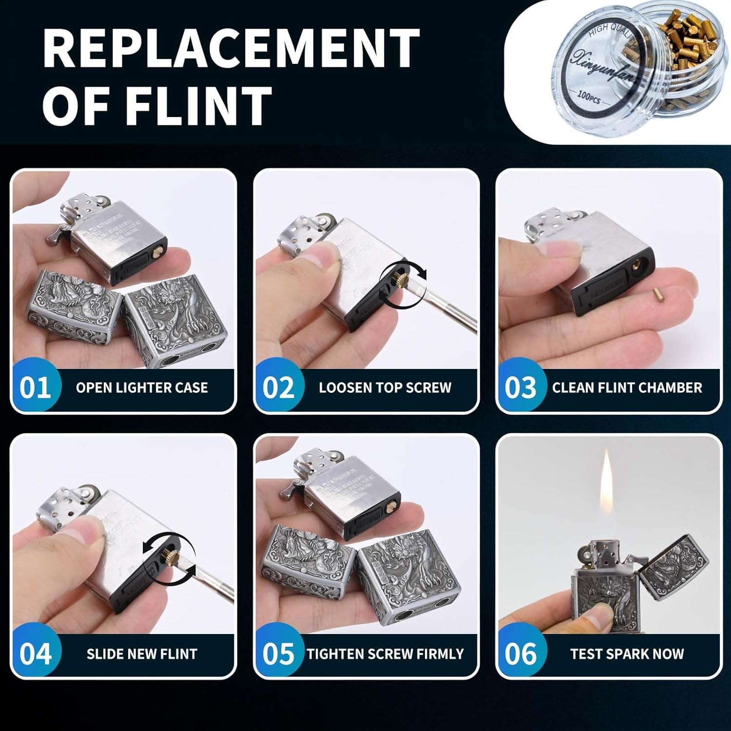 100PCS Lighter Flints Replacement for Zippo &Clipper Durable Fast-Igniting Spark