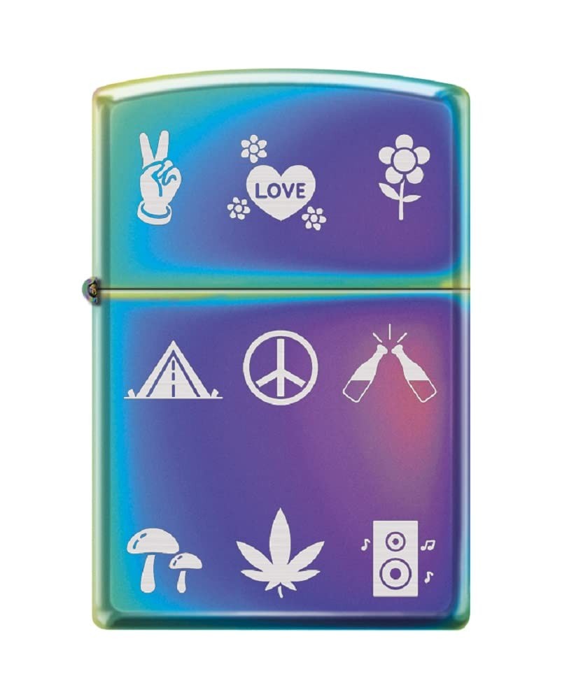 Zippo Lighter – Custom Engraved Message & Hippie Symbols Design Z6032