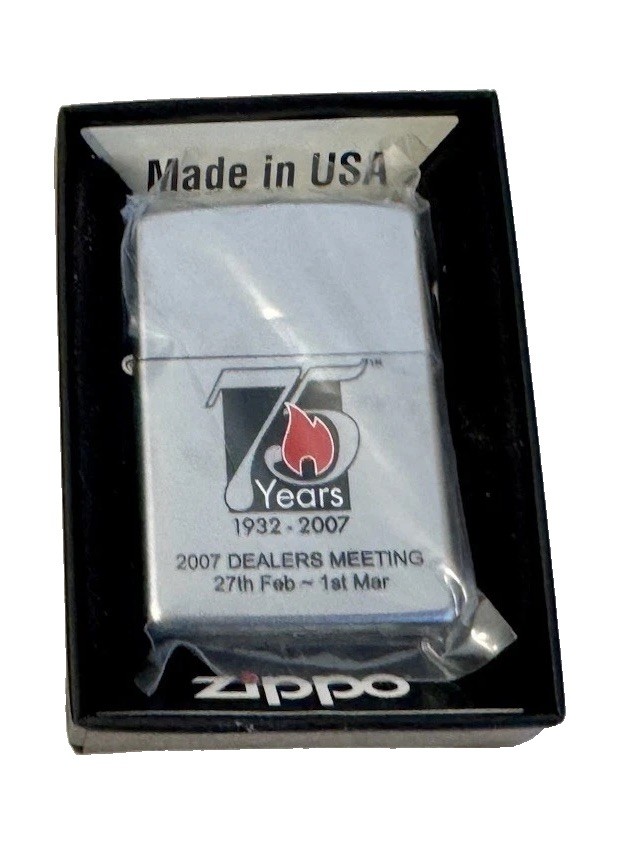 Zippo 75th Anniversary Lighter 2007 Dealers Meeting Satin Chrome A – 07 NIB MINT