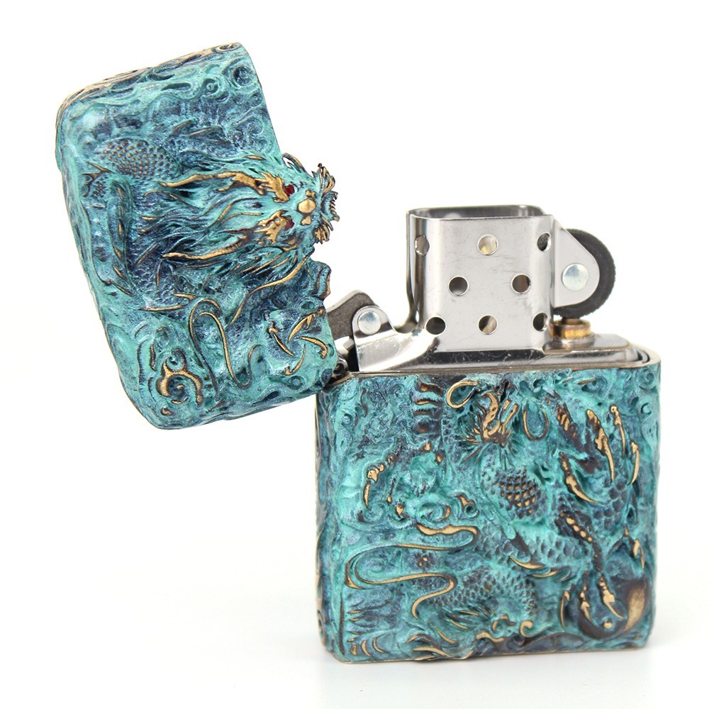 Zippo lighter Asia 6A Full Cover Custom/ Dragon & Phoenix Corrosion Processing