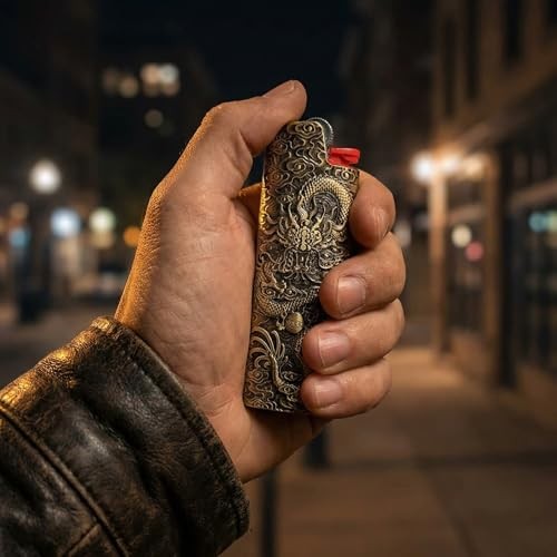 Lighter Case Cover Cases Holder Metal Sleeve Vintage Dragon Engraving for Size