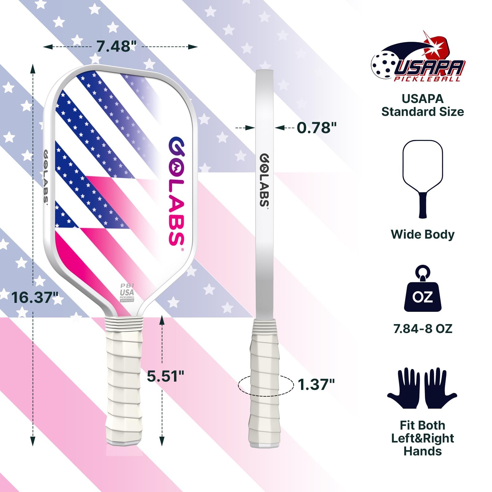 Golabs PB1 Pickleball Paddles Set of 2 – Fiberglass, 16mm Core, USAPA Approved