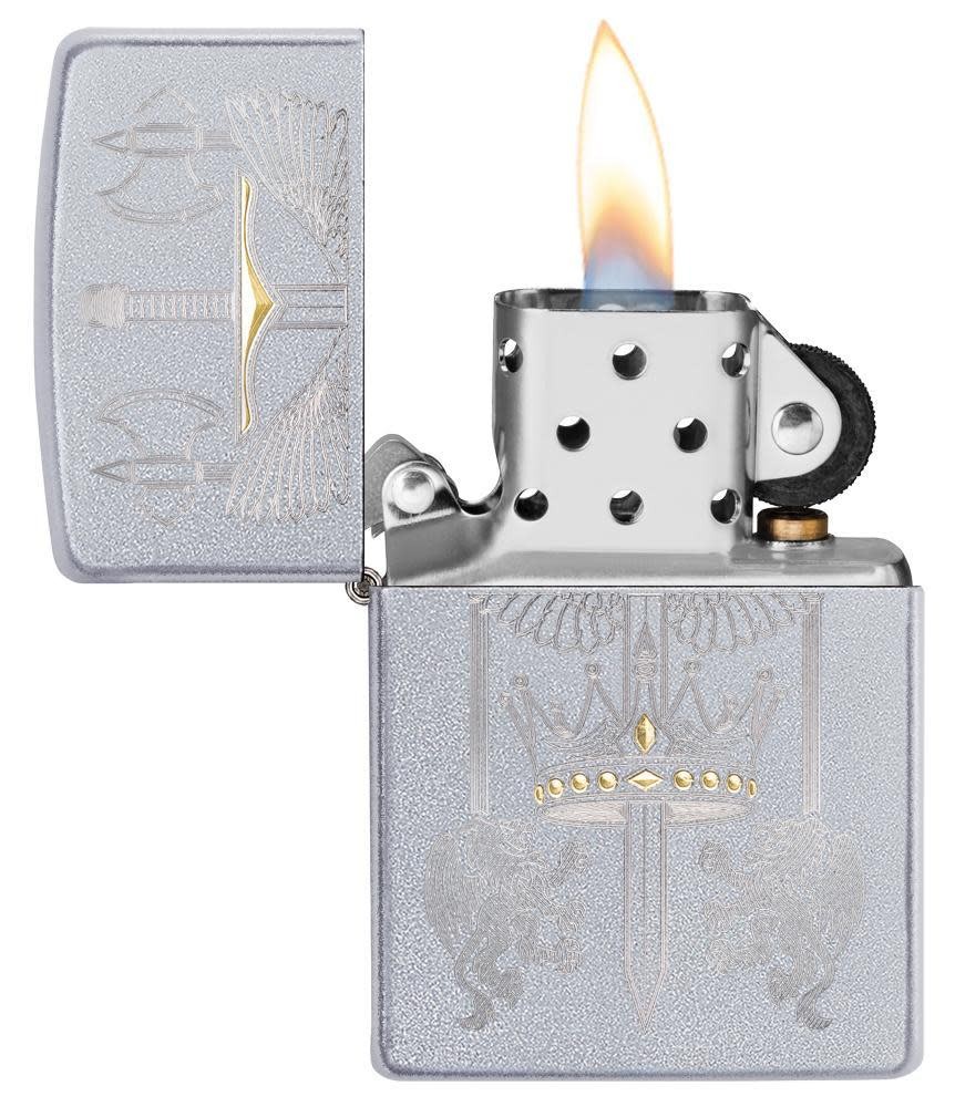 Zippo Sword Design Satin Chrome Windproof Pocket Lighter, 205-074230