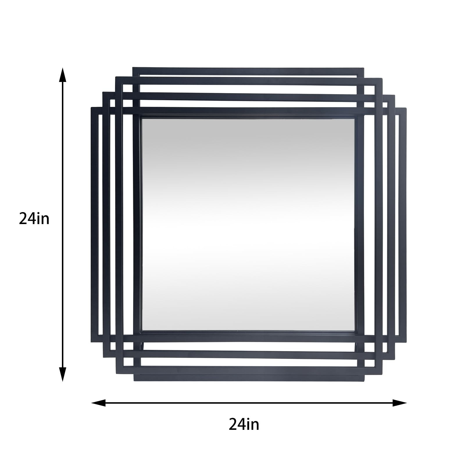 24″x24″ Square Decorative Wall Mirror with Black Metal Frame | Geometric Desi…