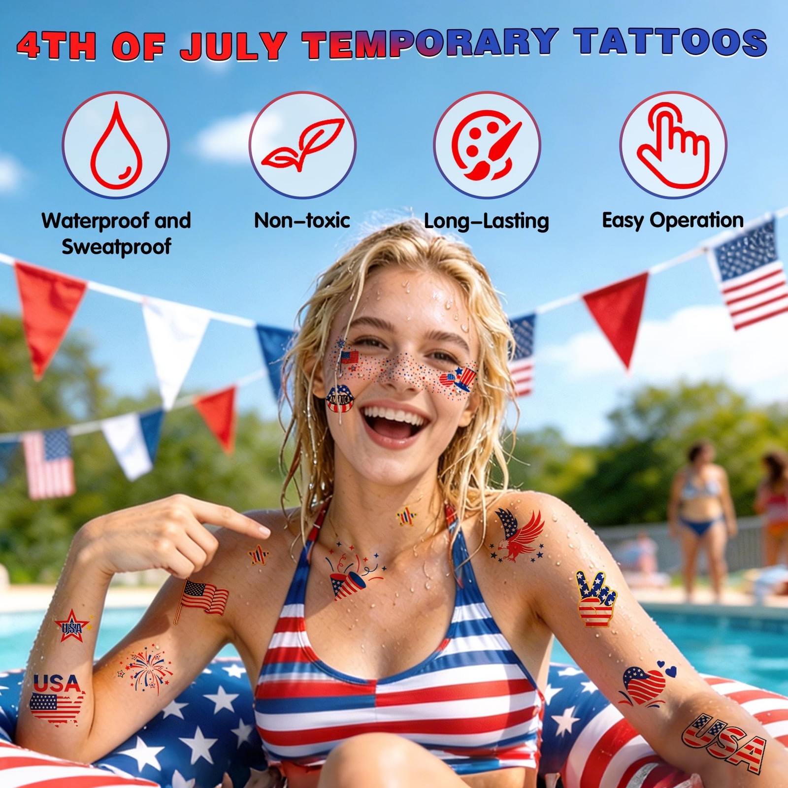 Itscolofy 4th of July Glitter Freckle Tattoos, Patriotic Temporary Tattoos St…