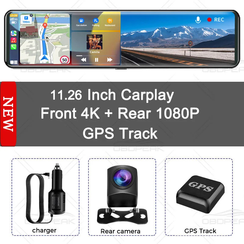 K4 11.26 Inch Carplay & Android Auto 4K 2160P Wifi Dash Cam Rearview Mirror Car