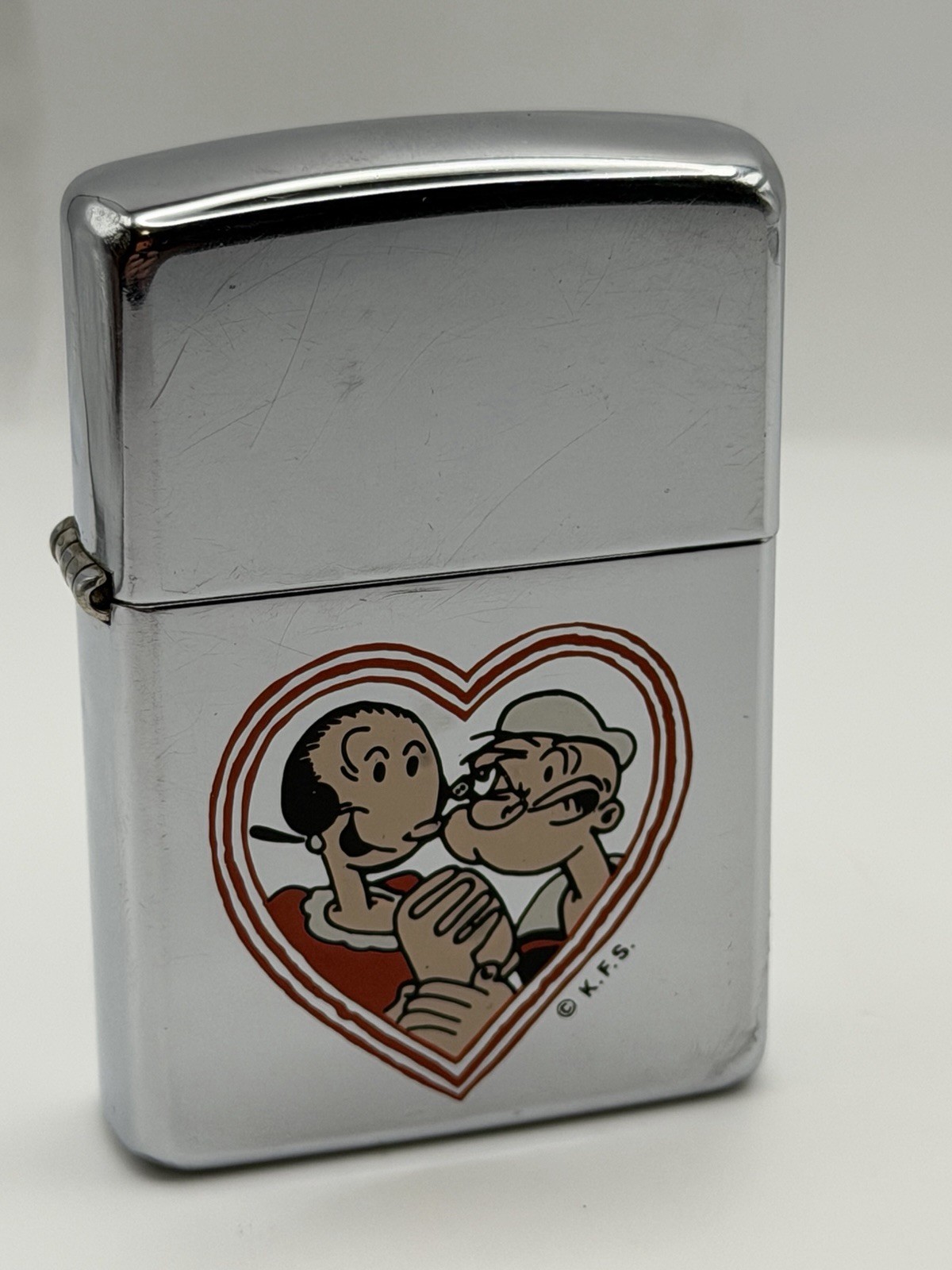 Vintage 1994 Olive & Popeye Heart High Polish Chrome Zippo Lighter