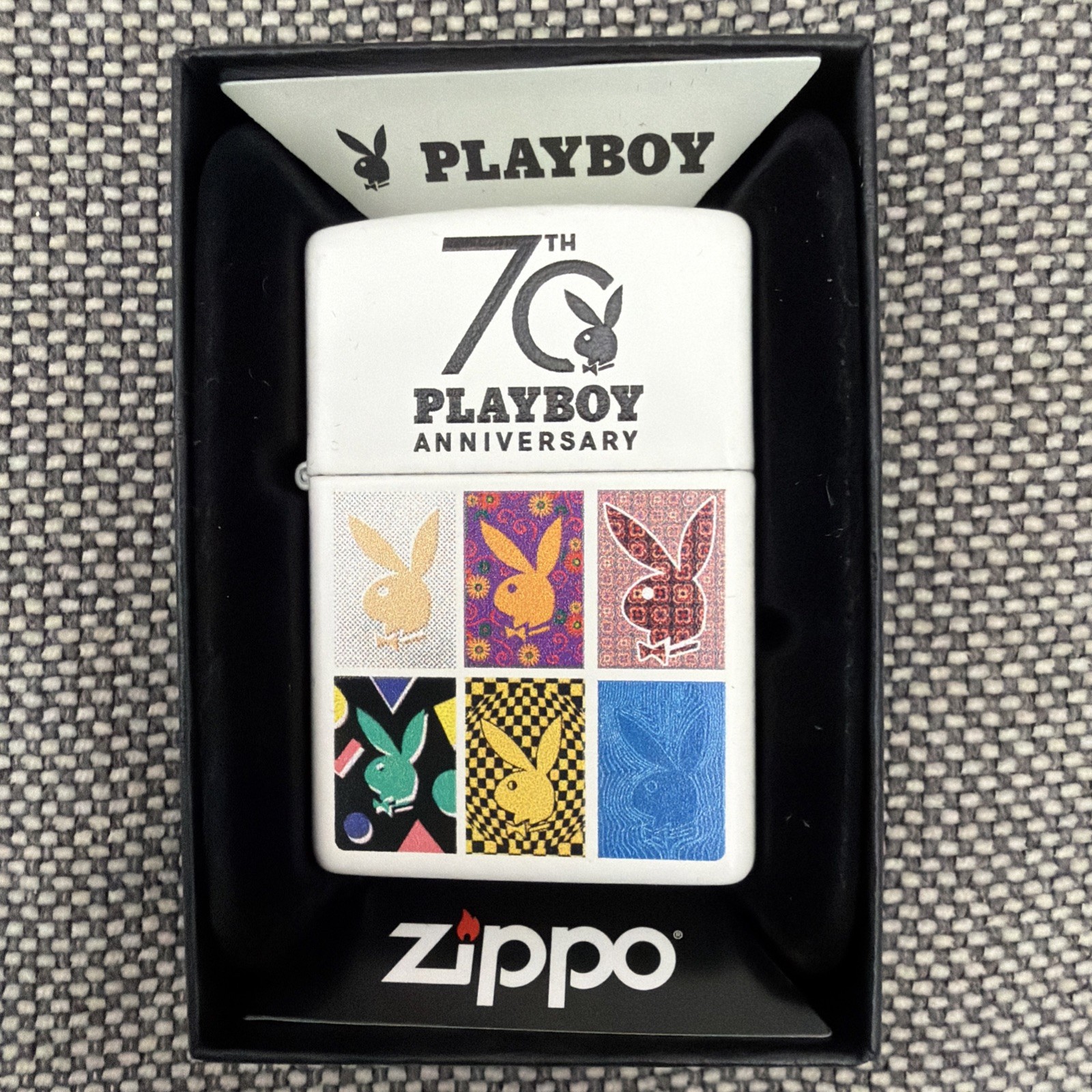 NEW PLAYBOY 70TH ANNIVERSARY Zippo Lighter In Box White Multi-Color