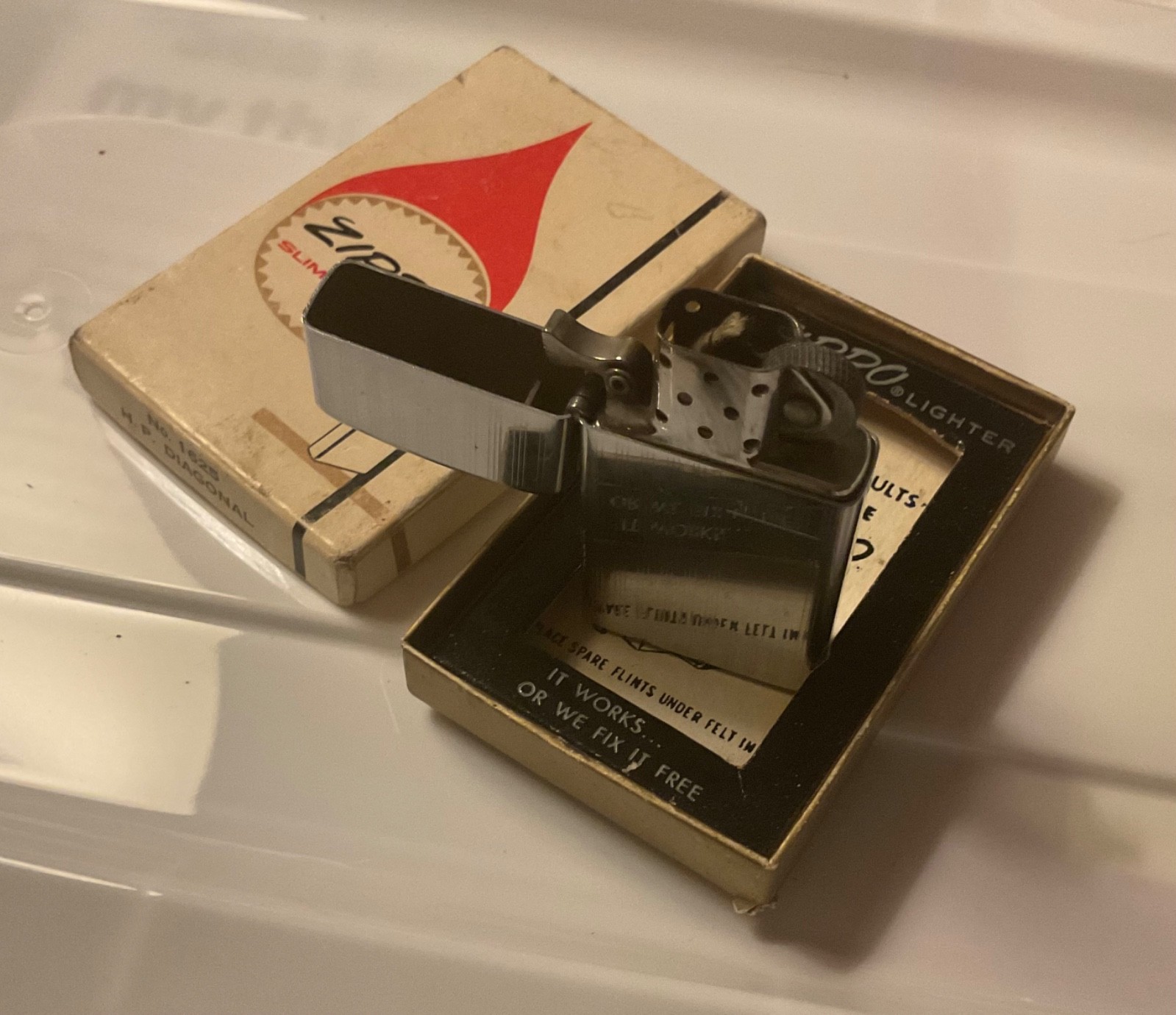 Vintage Zippo Slim Lighter No. 1625 H.P. Diagonal w/Original Box used