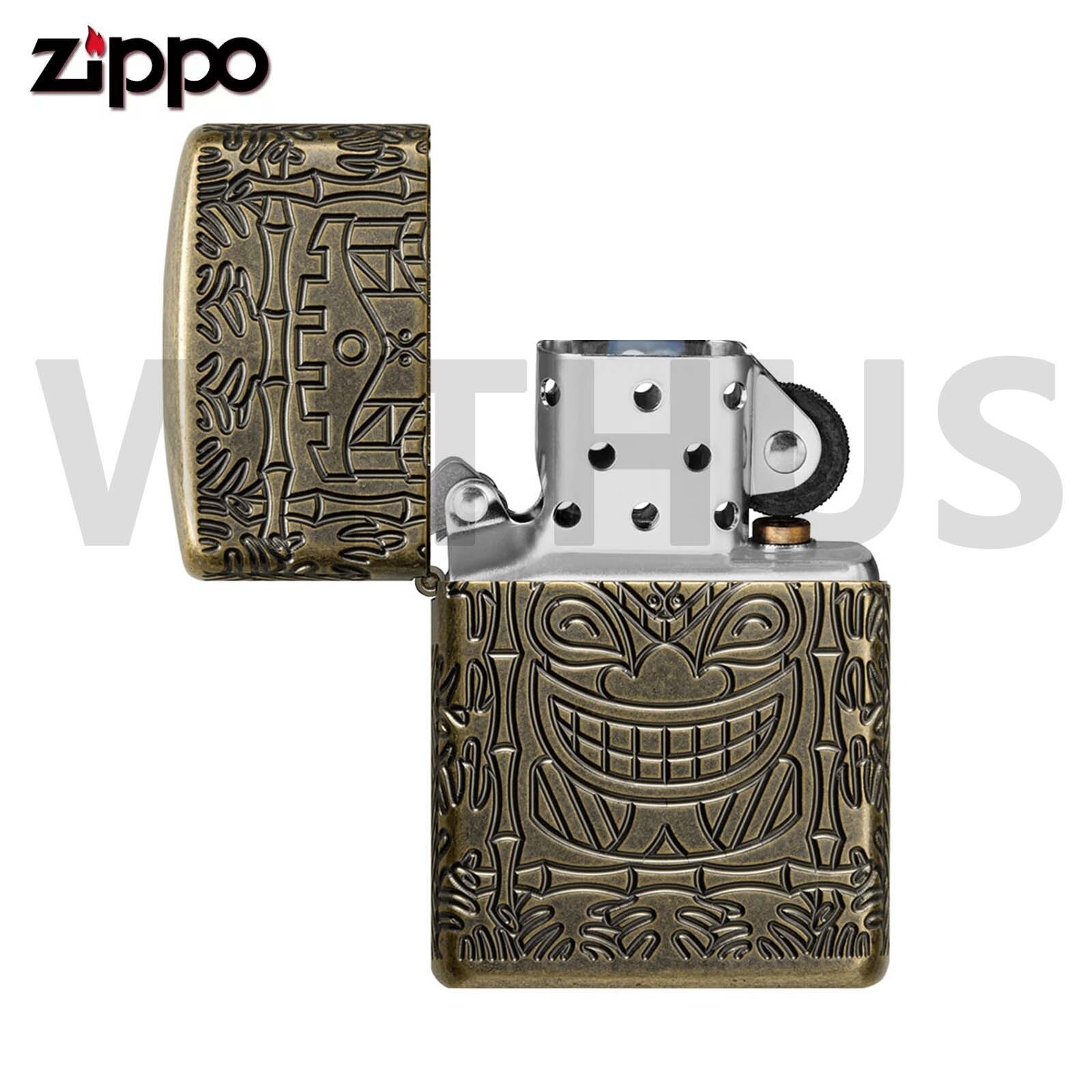 Zippo Armor Tiki Design Antique Brass Textured Multicut Lighter 46314 New In Box