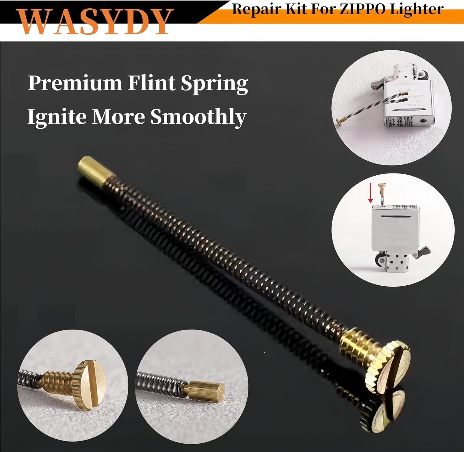 WASYDY Lighter Repair Kit,Flint Wick Set Compatible with Gold Silvery White