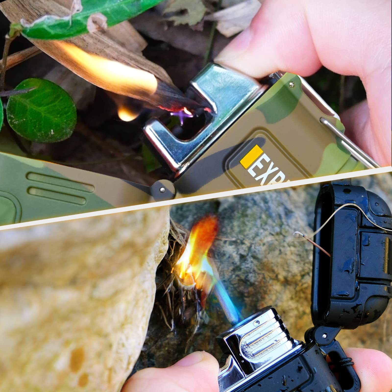 Laffizz 2 Pack Waterproof Lighter Outdoor Windproof Torch Lighters Dual Arc