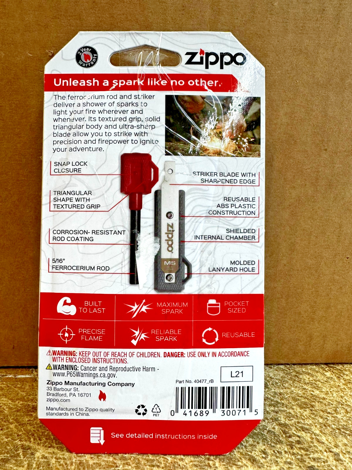 Zippo Mag Strike, Rod and Striker Fire Starter, 40477, New In Blister Pack