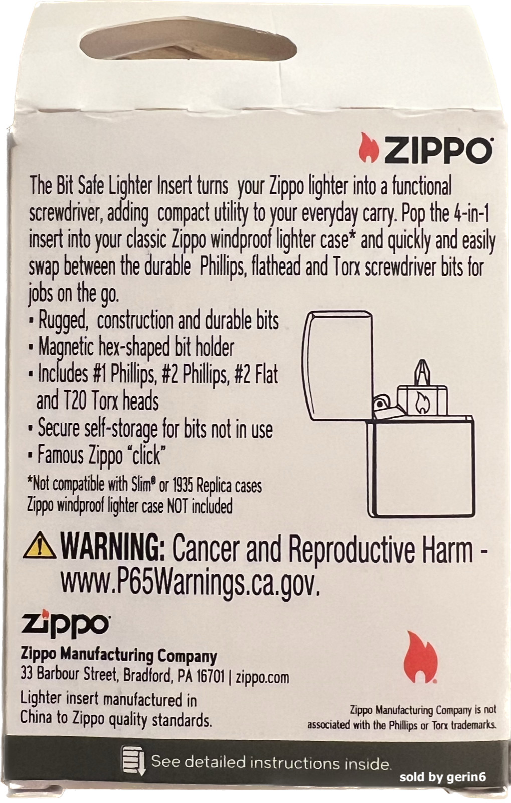 Zippo – 4 in 1 Bit Safe Screwdriver Insert – 65701 (NEW and UNUSED)