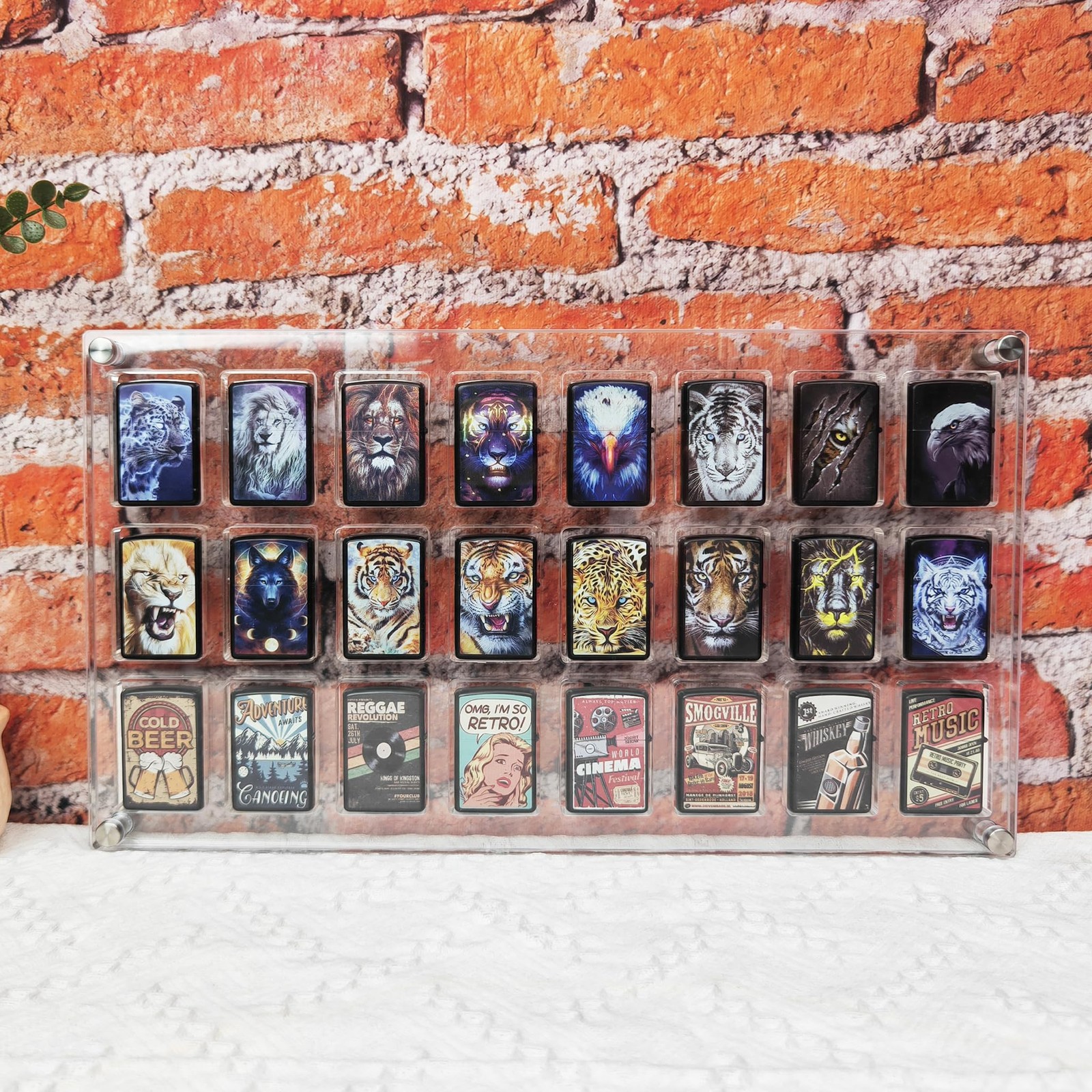 24-Slot Wall-Mounted Acrylic Display Case for Zippo Lighters – Clear Collector