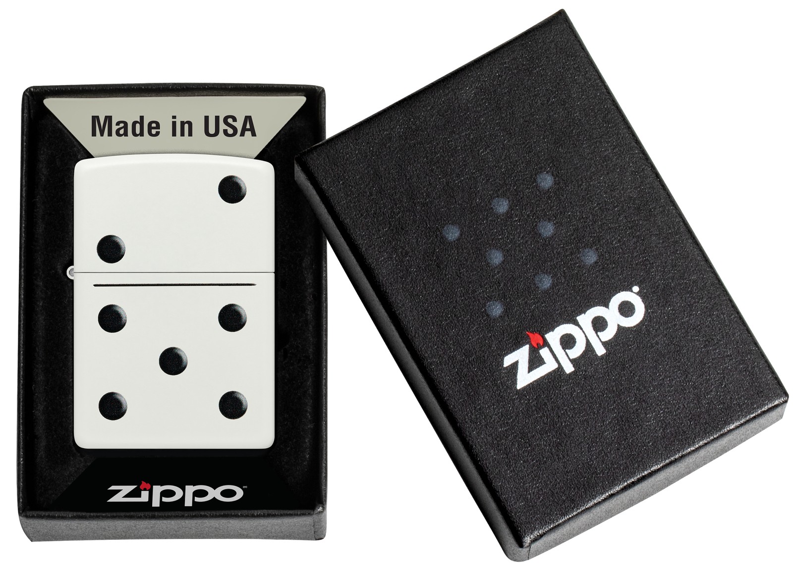Zippo Domino Design White Matte Windproof Pocket Lighter, 46159