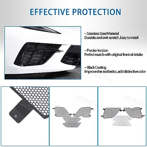 Front Intake Grill Guards Mesh Compatible with Chevrolet Corvette C8 Black