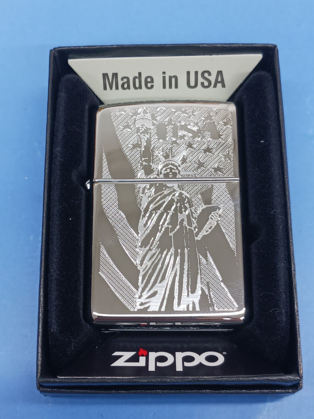 Zippo 250 USA Flag Statue of Liberty High Polish Chrome 250-48660