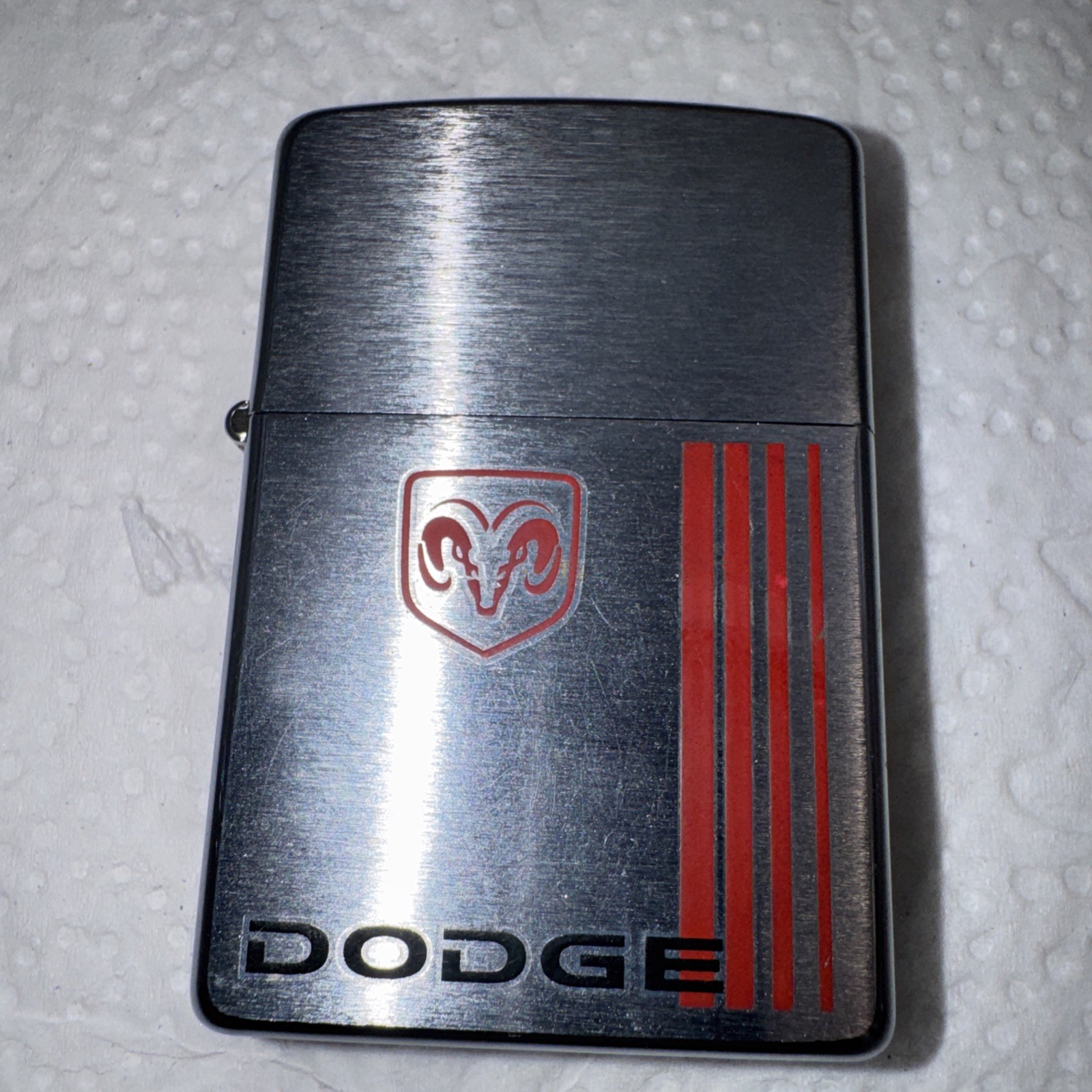 ZIPPO DODGE RAM STRIPE LIGHTER 2003 BRUSHED STEEL CHROME RARE- No Fuel Empty