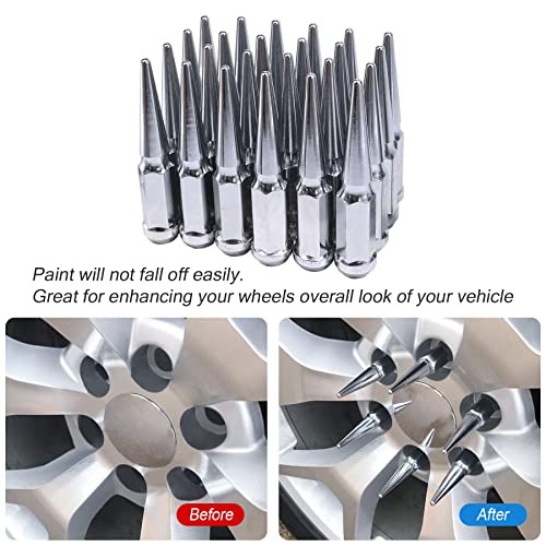 New Wheel Spike Lug Nuts (24pcs) with 1 Socket Key Chrome 14×1.5 4.5 Tall 6