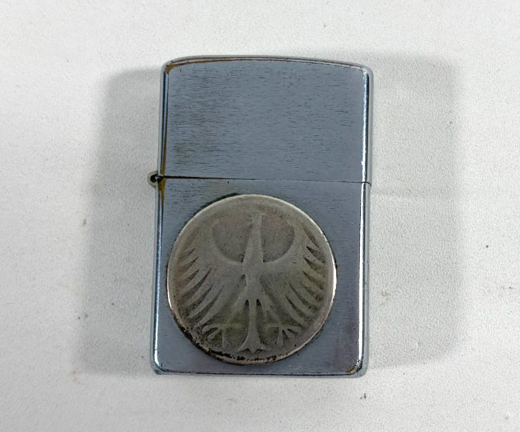 1950s Zippo Lighter w. Silver Deutsche Mark & US ARMY 17th Battalion Vet Coins
