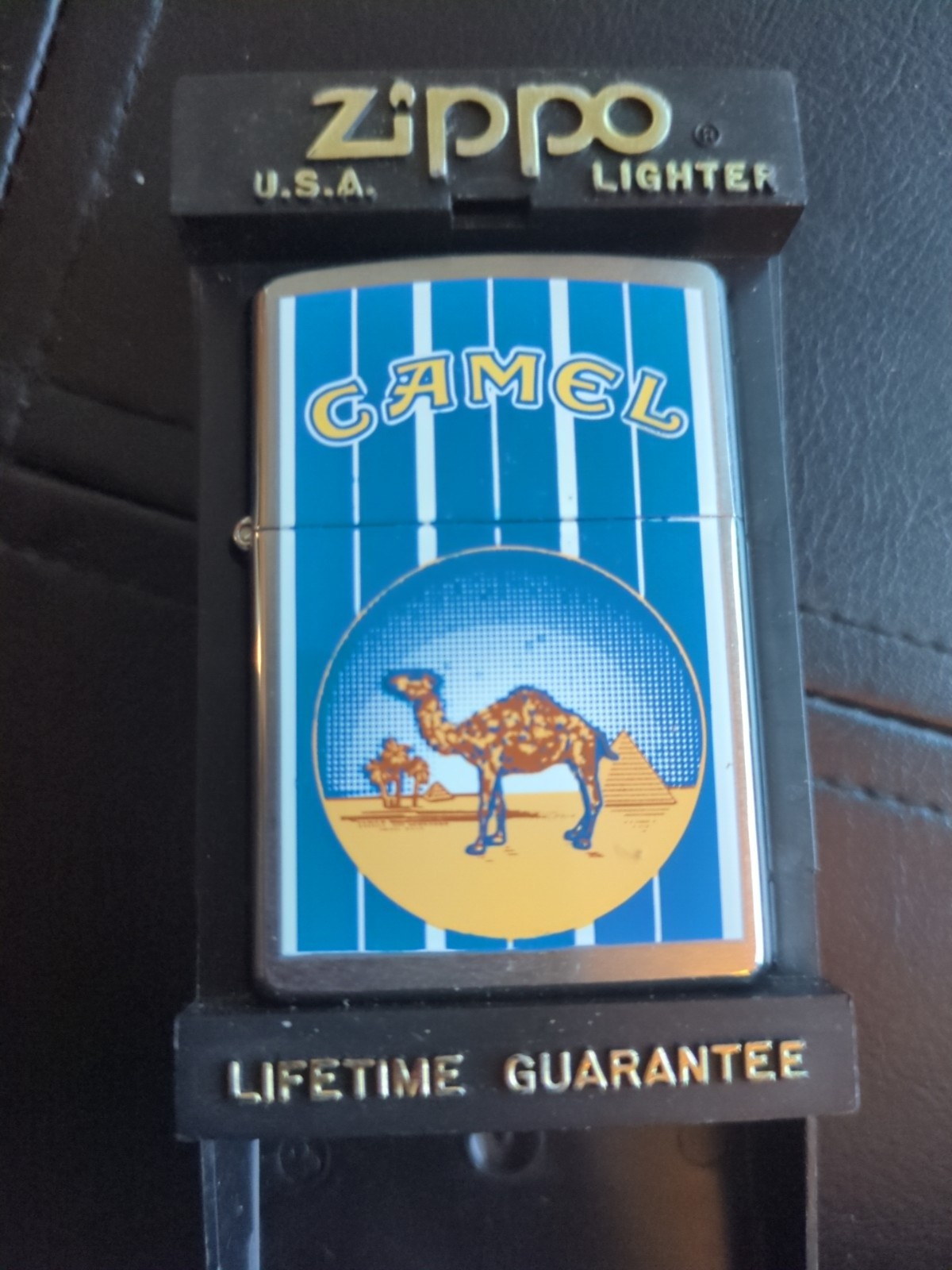 Vtg! Zippo Lighter Camel Stripe Design 1998 Silver Blue Yellow With Case Style
