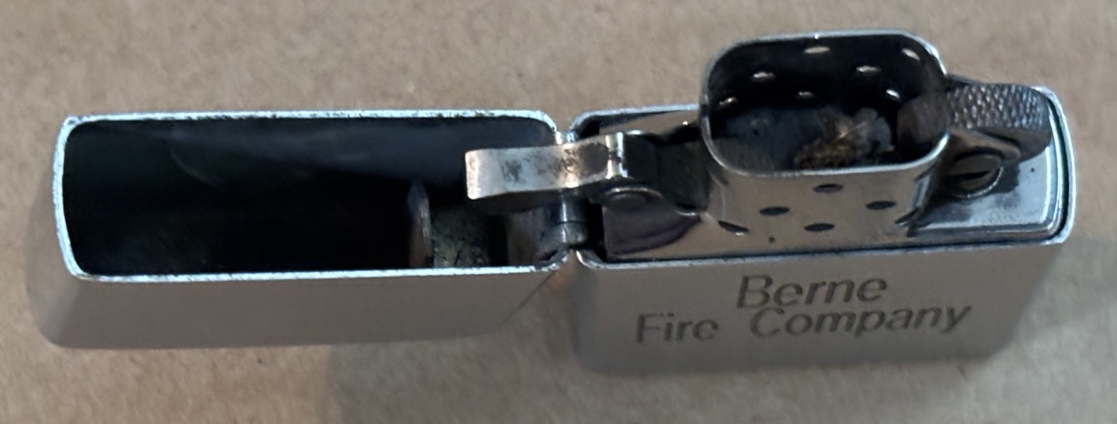🔥 Zippo Lighter – October 2007 – “Berne Fire Company” Engraved – Used, Sparks