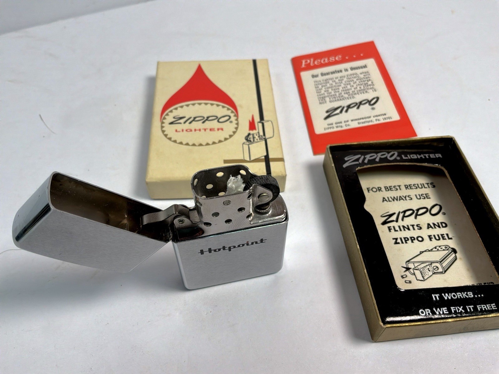 Vintage 1973 Zippo Lighter Hotpoint Advertising MIB Unfired W/ Info BookletA++++