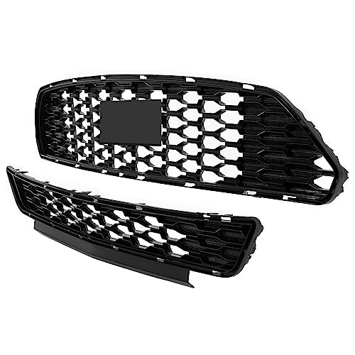 Front Upper+Lower Bumper Grille Compatible with 2015 Front Upper+Lower Grille