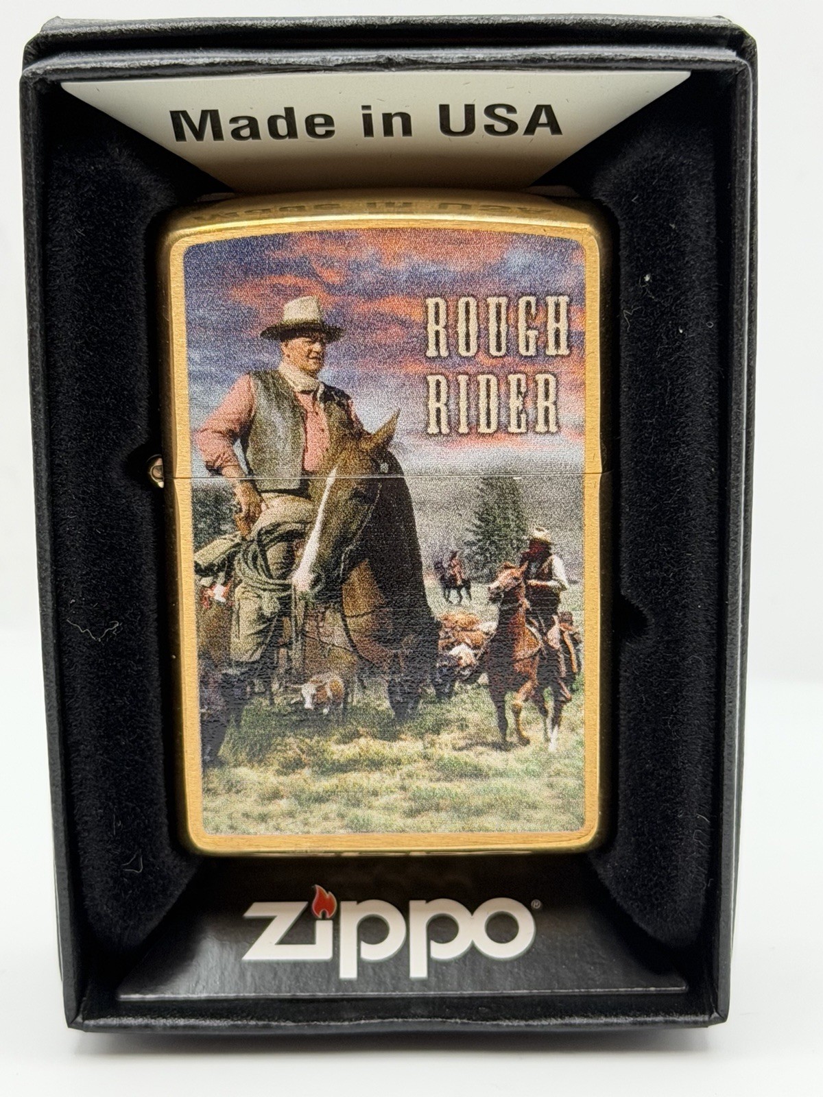 Rare 2016 John Wayne The Duke Rough Rider Brass Zippo NEW Bradford Exchange B34