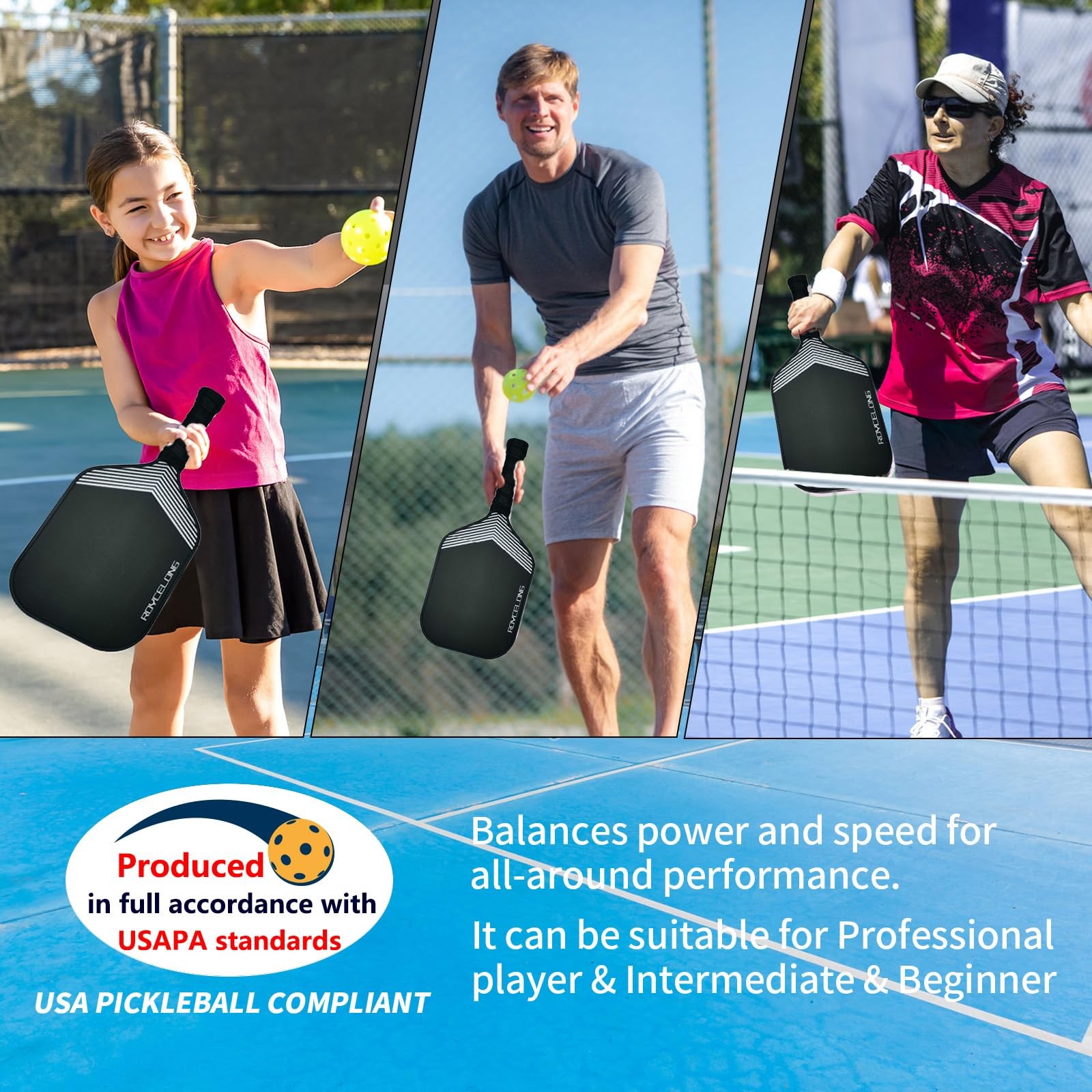 Roycelong Pickleball Paddles Pickleball Rackets T700 Carbon Fiber Frosted