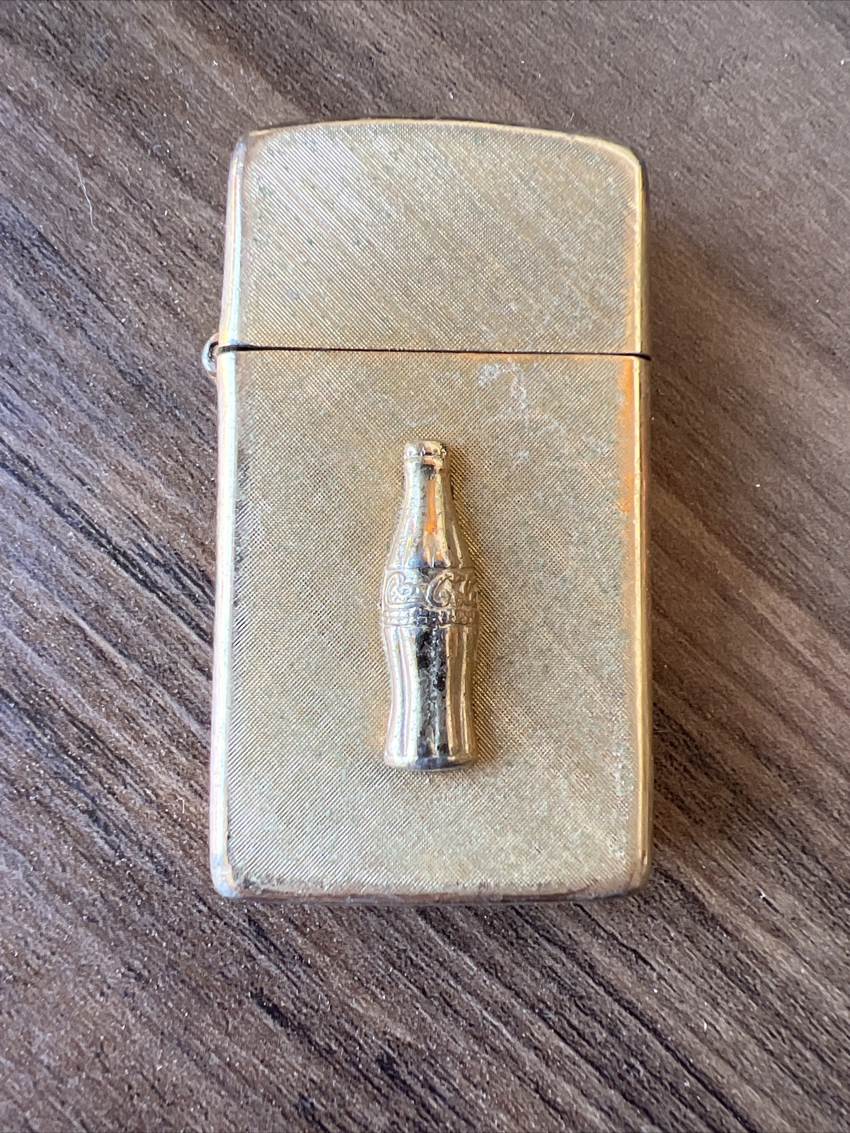 Original Oil Lighter Coca Cola Gold Plated 14 KT. Flint Wheel ignition lighter