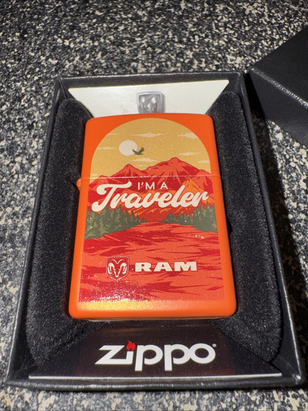 Orange Ram Truck I’m A Traveler Zippo
